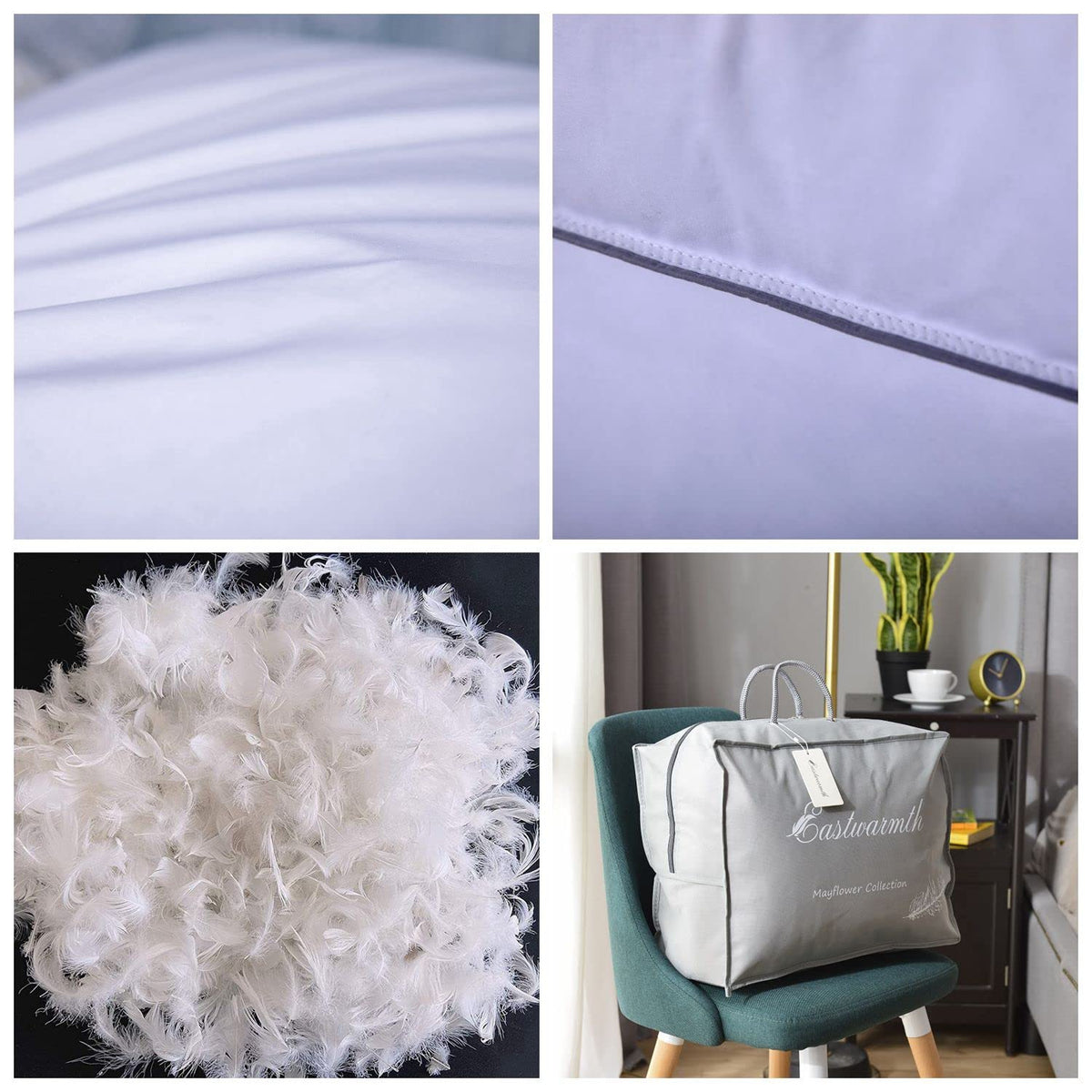 King Size Goose Feather Down Bed Pillow 2 Pack Cotton Medium Firm Set of 2 T1048