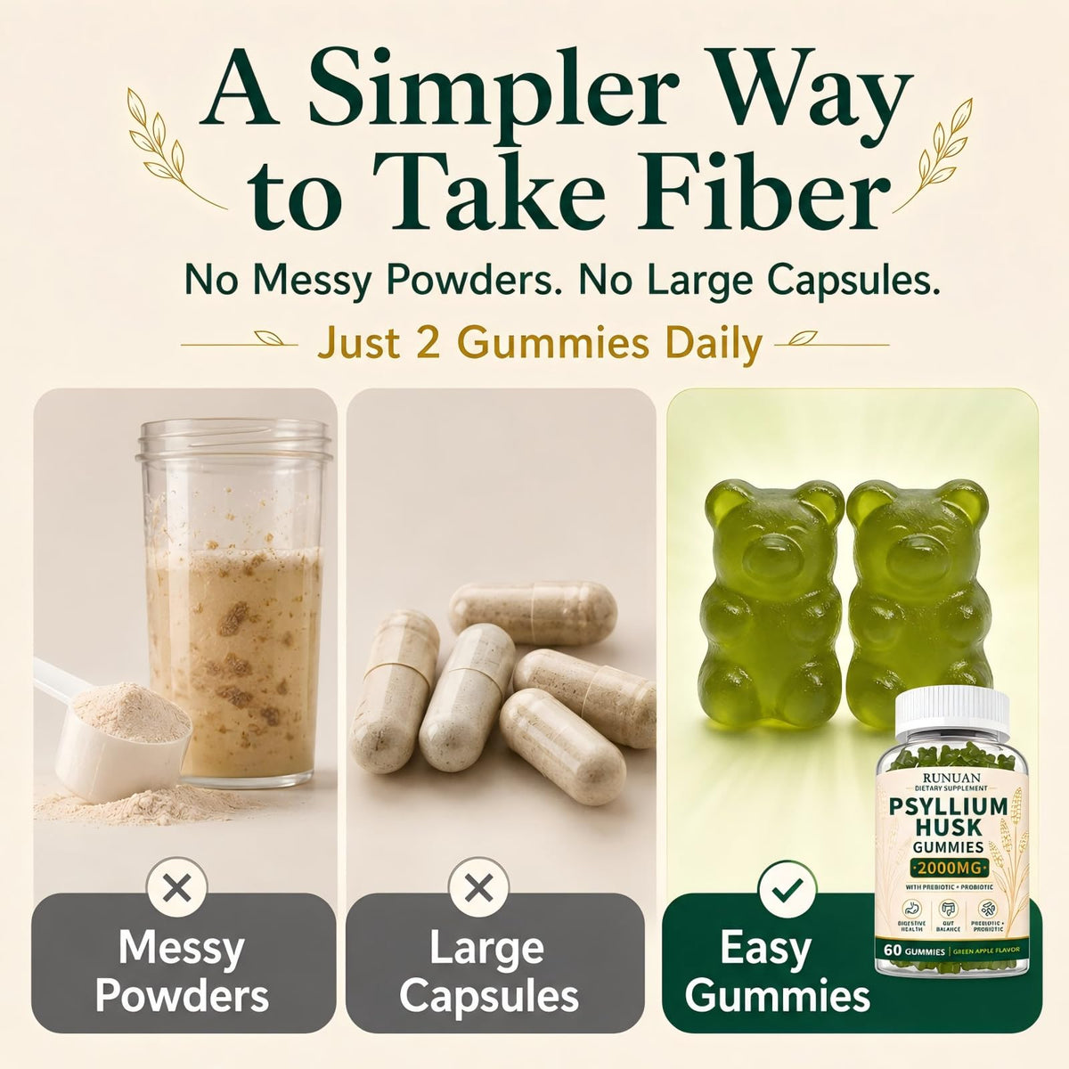 Sugar Free Psyllium Husk Gummies 2000mg 60 Count A8728