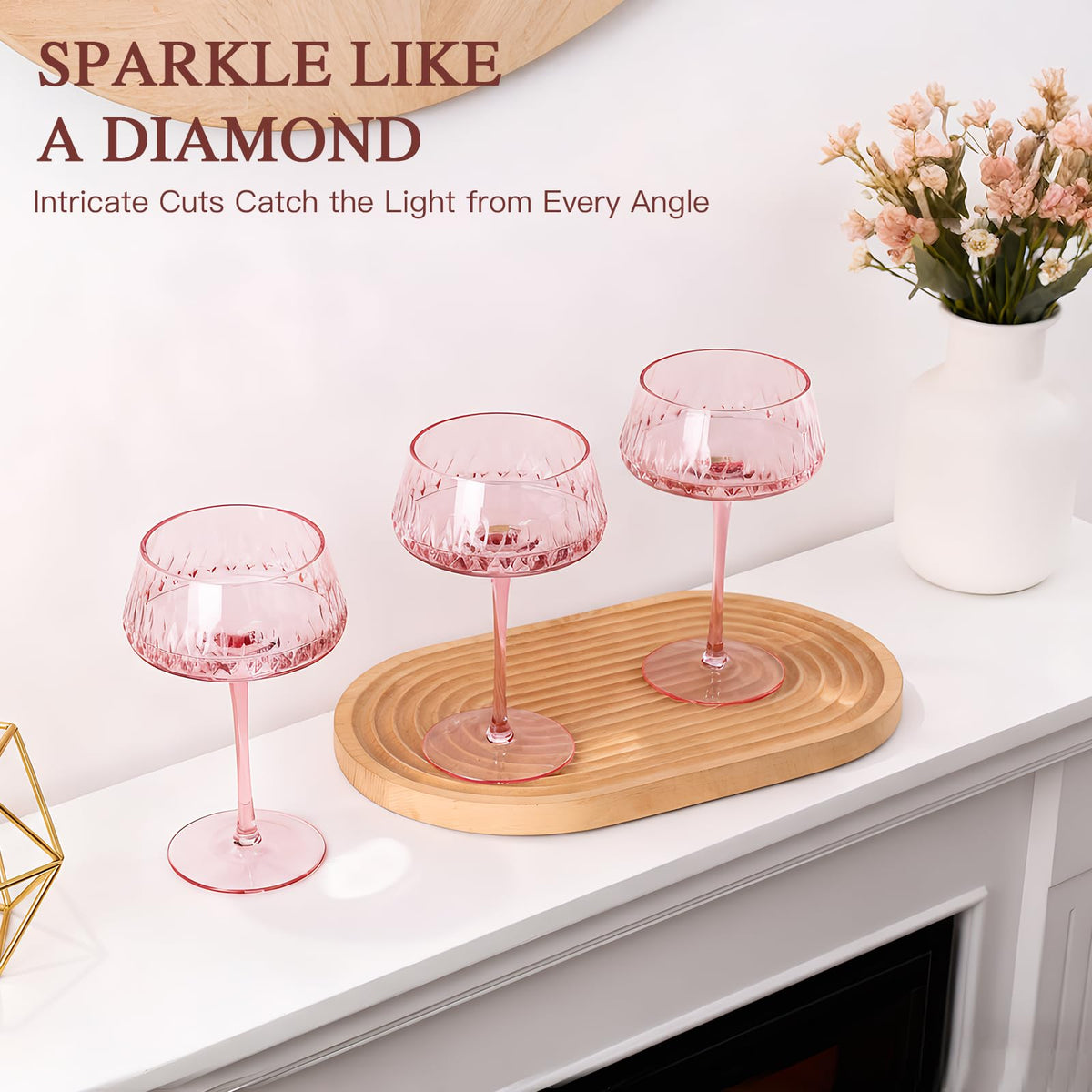 Pink 14 oz Martini Glasses Set of 6 D5622