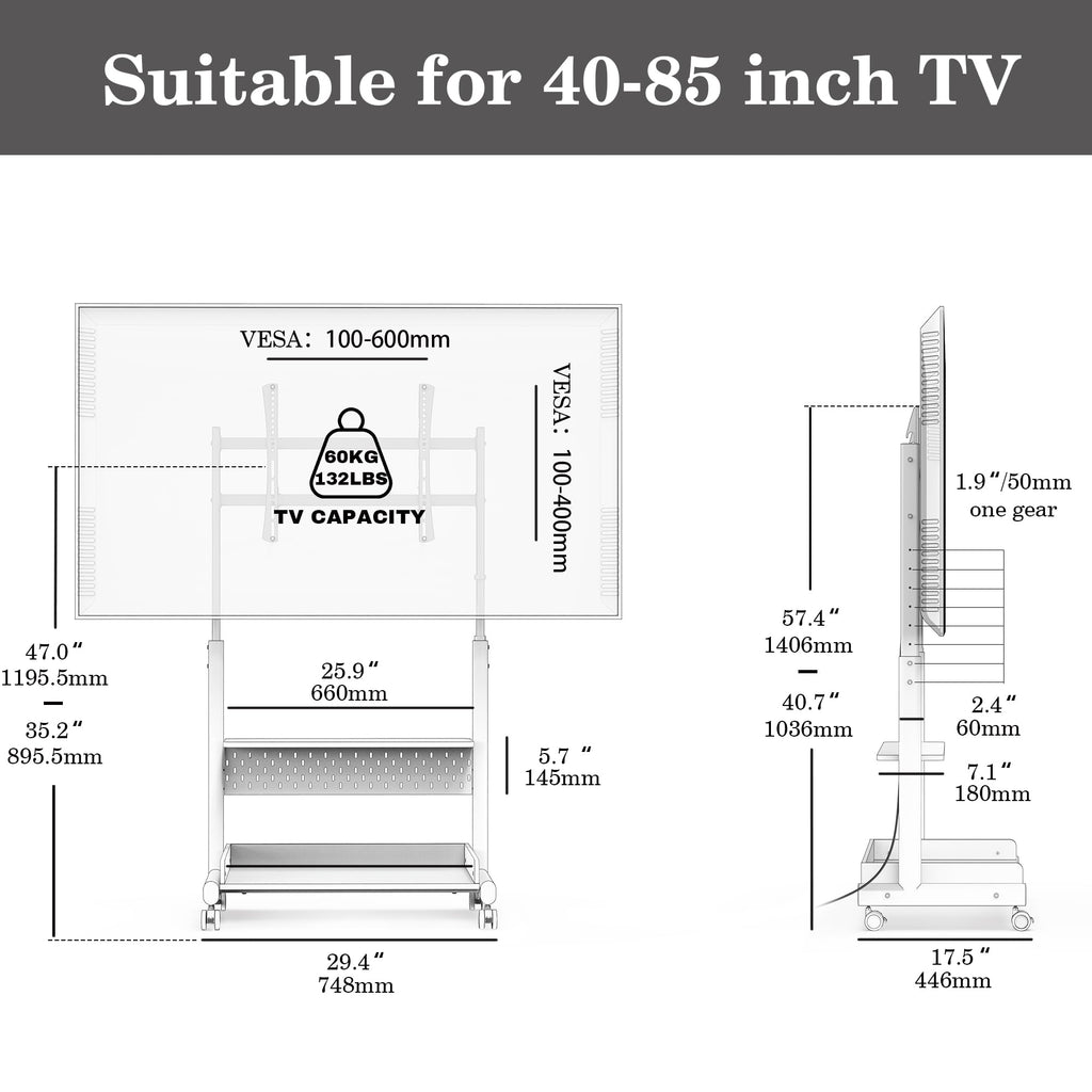 Rolling TV Stand Mount with Wooden Shelf R196087
