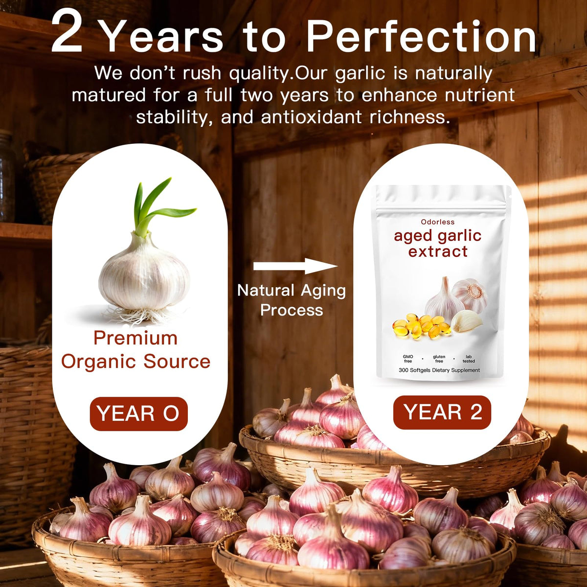 Odorless Organic Garlic Capsules 300 Softgels W4929