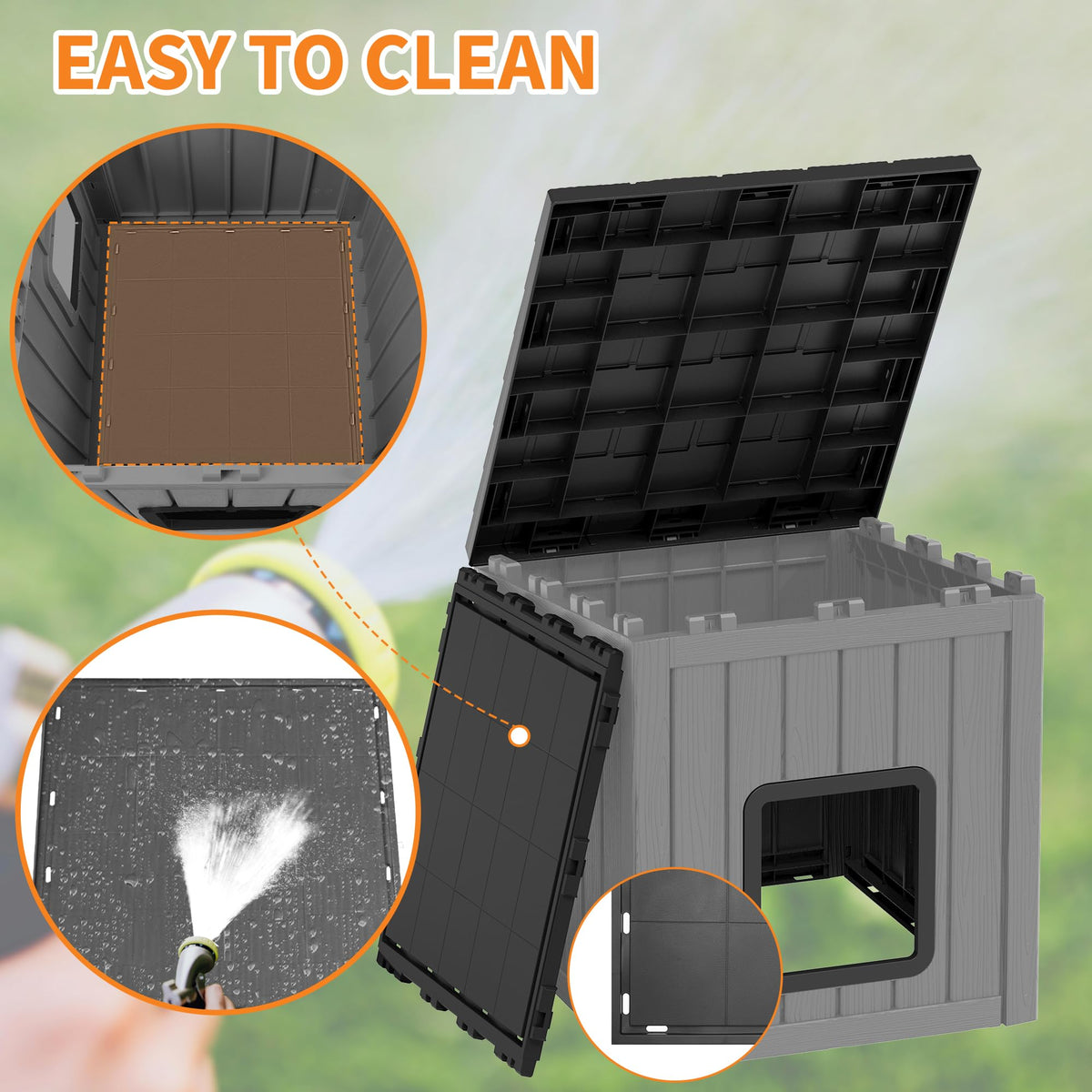 Weatherproof PP Plastic Dog House with Sloped Roof Y751442