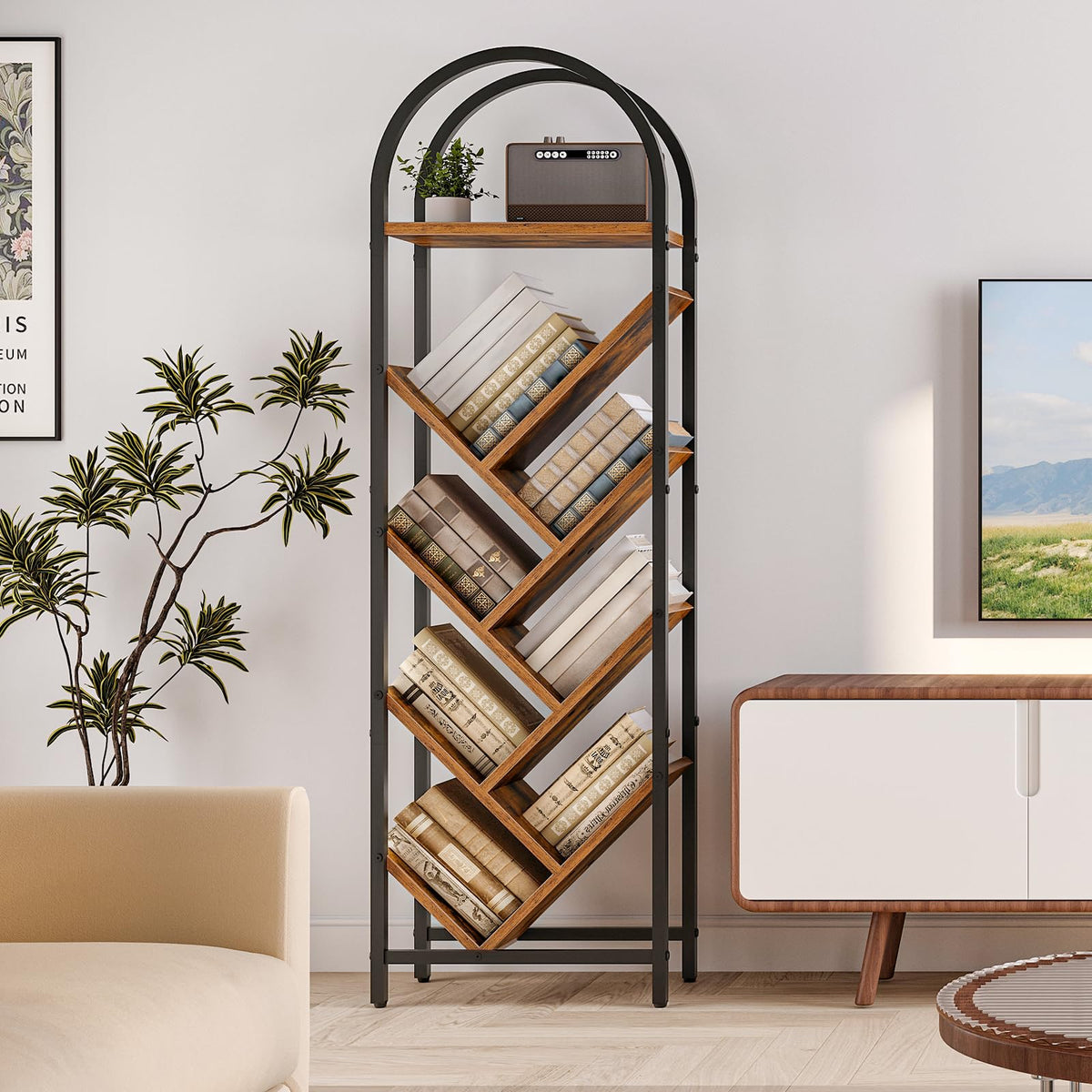 8-Tier Arched Bookshelf with Metal Frame E2442