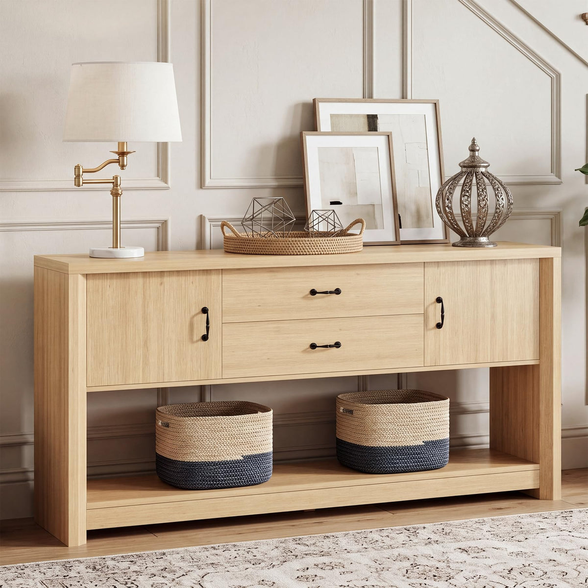 Oak Console Table with Storage Drawers Z15839