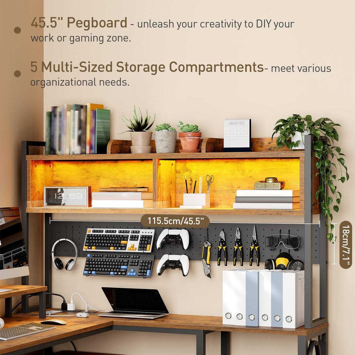 L Shaped Gaming Desk with Storage Drawers & Shelves E630