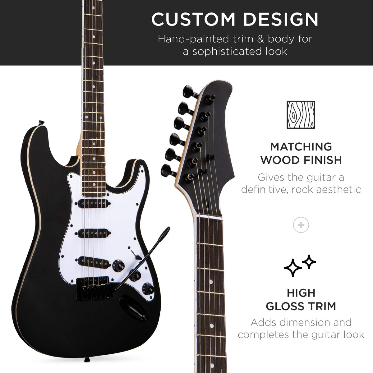 39in Full Size Beginner Electric Guitar Starter Kit with Case, Amp, Strings, Pick - Jet Black L360