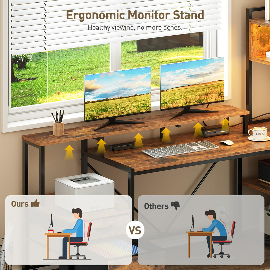 L Shaped Gaming Desk with Storage Drawers & Shelves E630