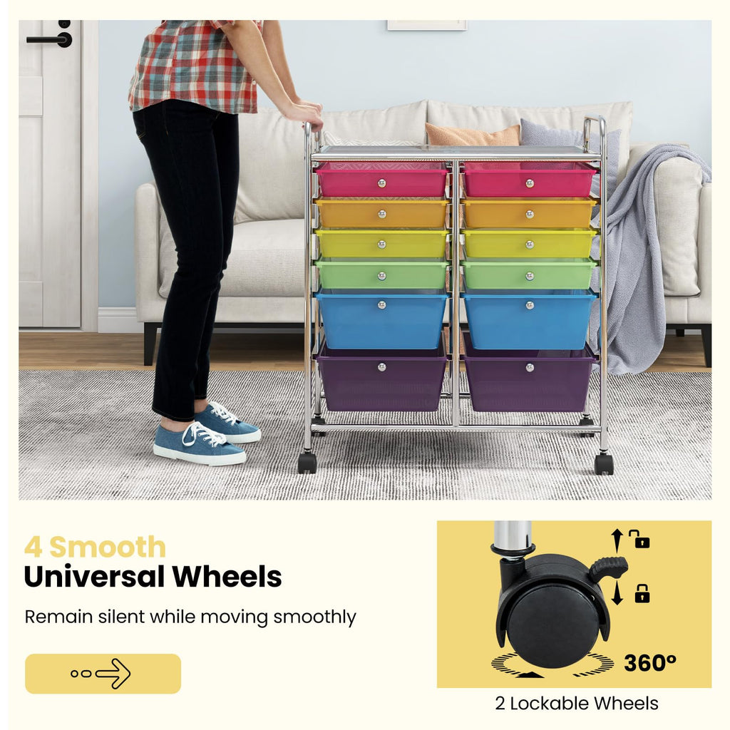 12 Drawer Rolling Storage Cart with Lockable Wheel Q40667