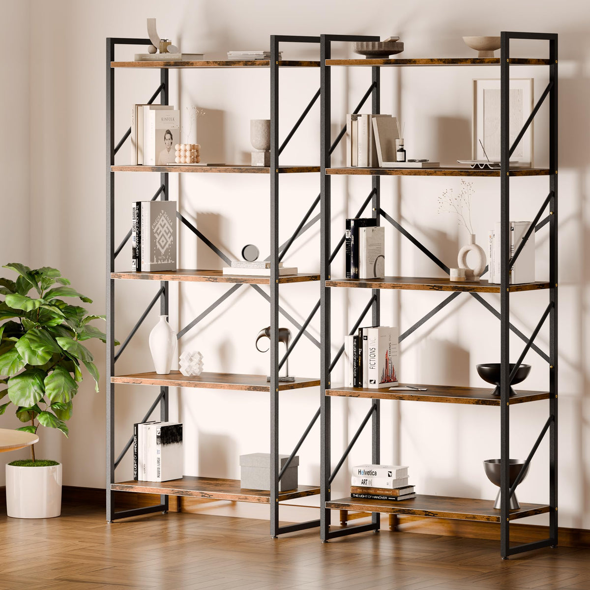 5 Tiers Rustic Brown Bookshelf U11944