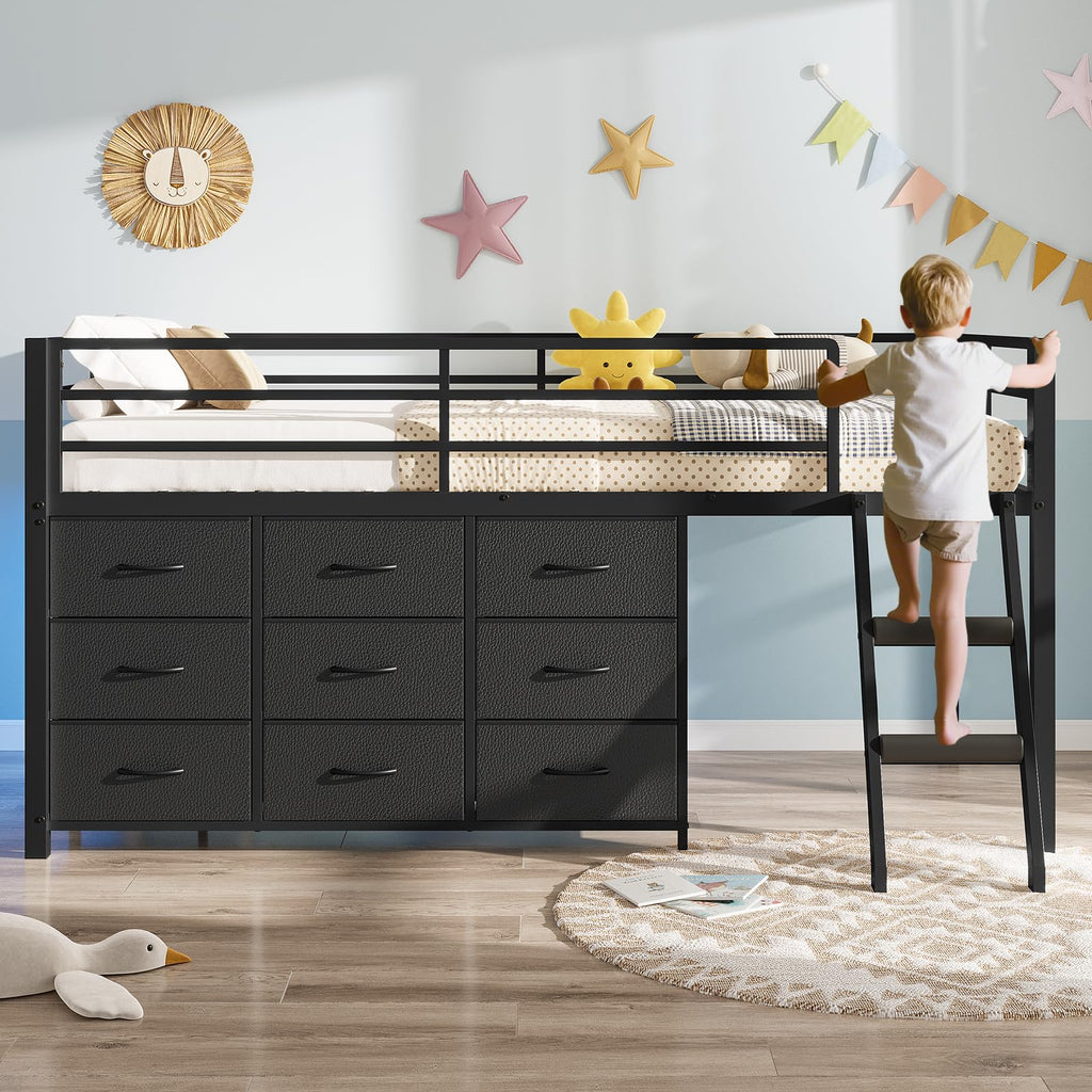 Twin Size Loft Bed with 9 Storage Drawers E51482