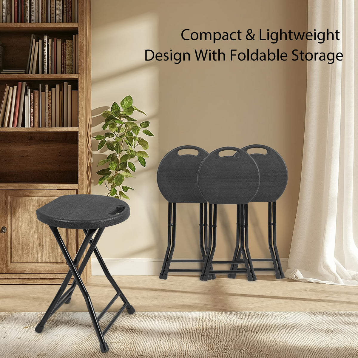 Folding Stool with Handle and Non-Slip Feet Z860