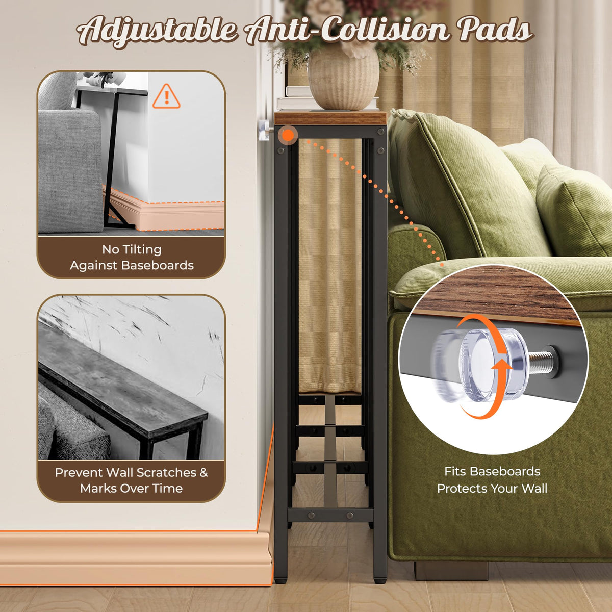 Narrow Sofa Table with 2 Power Outlets and USB-C Port N512