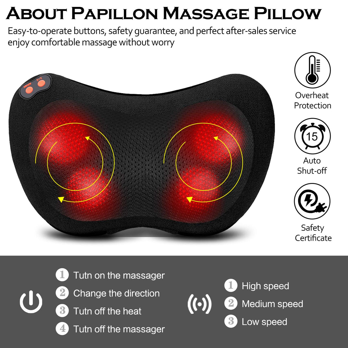 Black Shiatsu Back Massager with Heat D7983