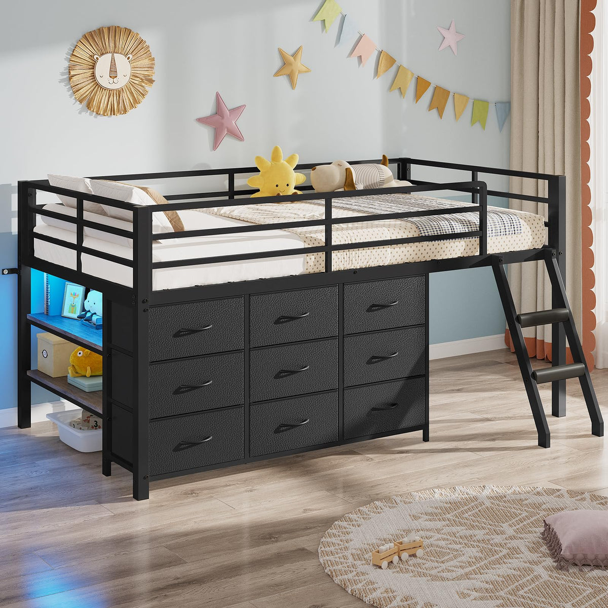 Twin Size Loft Bed with 9 Storage Drawers E51482