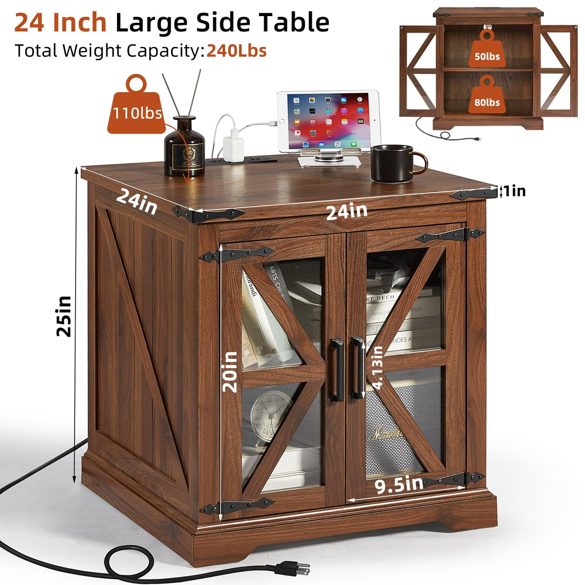 24'' End Table Set 2 with Charger D724