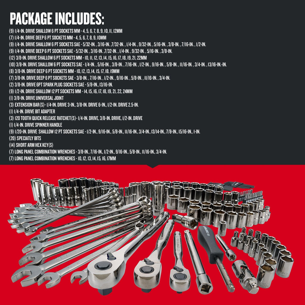 1/4" & 3/8" & 1/2" Drive SAE/Metric 150 Piece Mechanics Tool Set Q8447