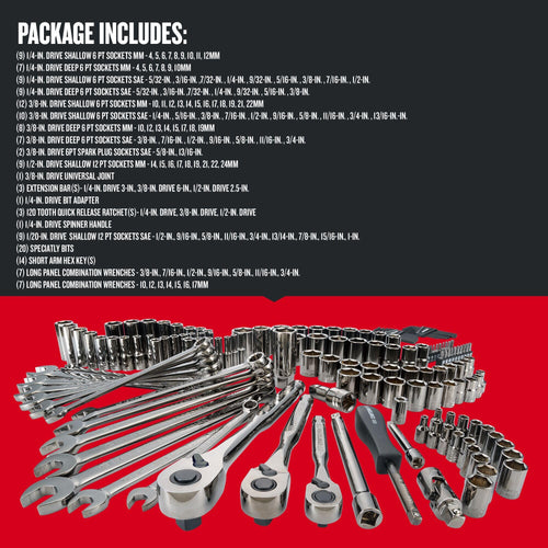 1/4" & 3/8" & 1/2" Drive SAE/Metric 150 Piece Mechanics Tool Set Q8447