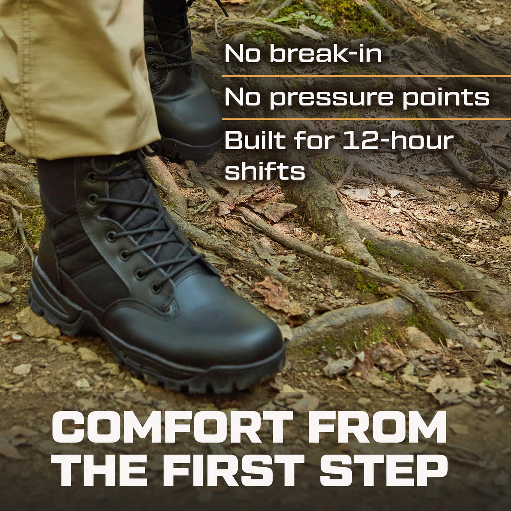 Men's Lightweight Leather Tactical Work Boots with Side Zipper J2630