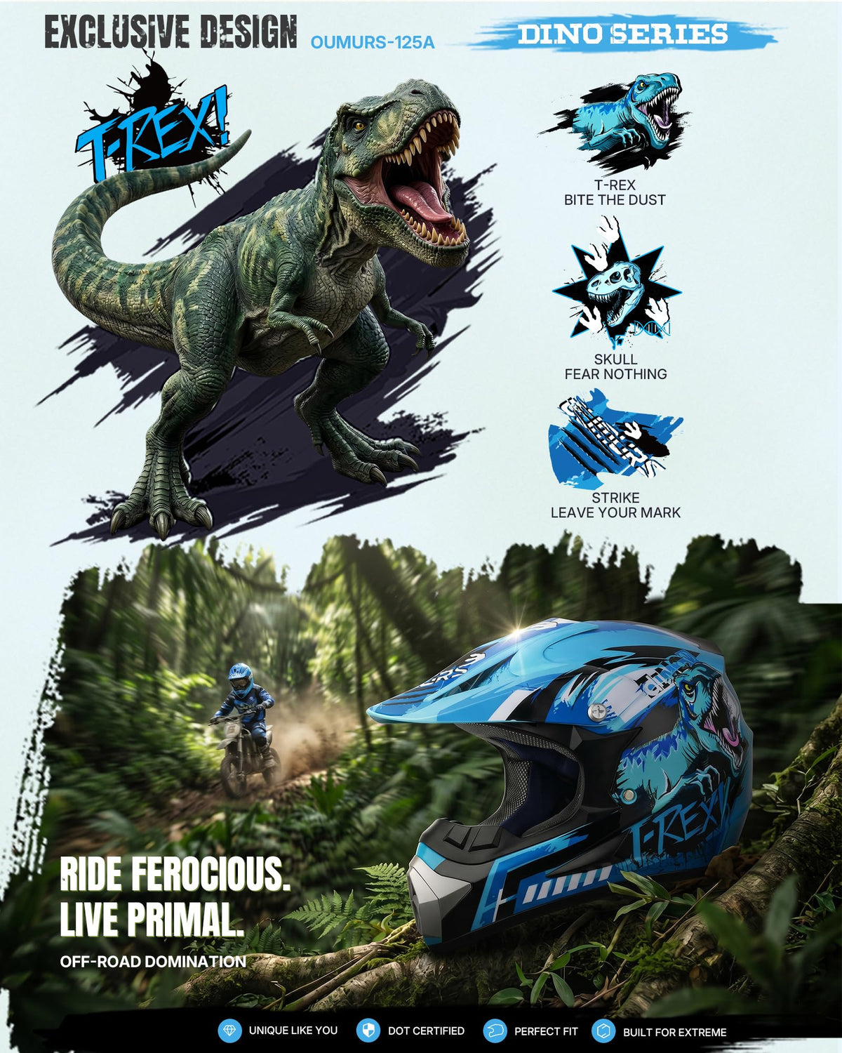 Youth DOT Approved Full Face Motocross Helmet U74745