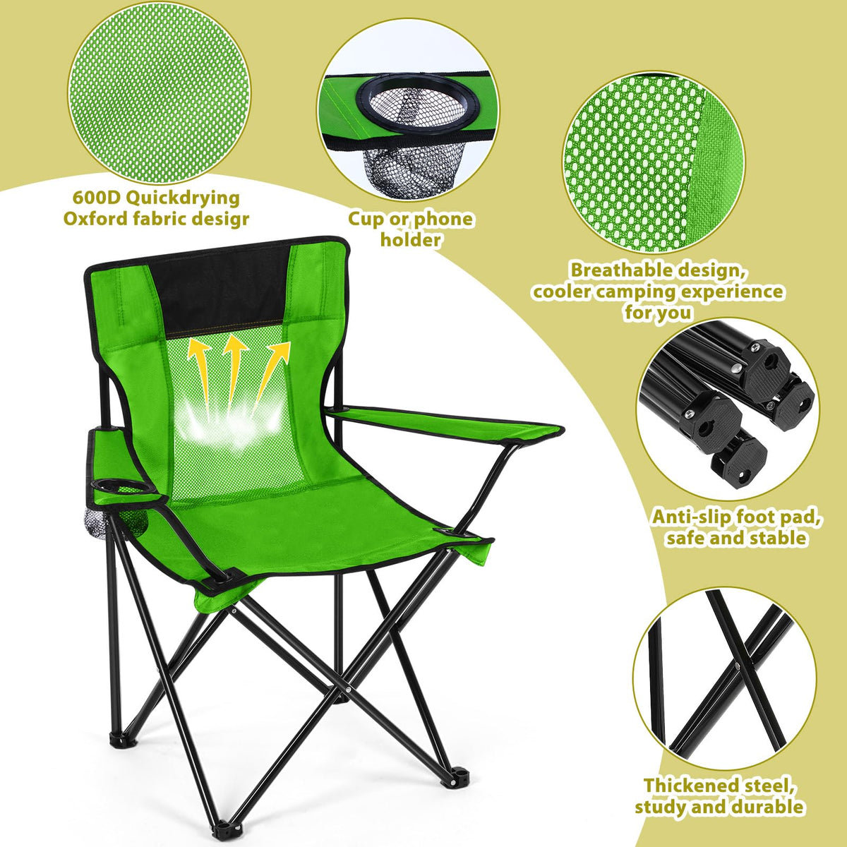 2 PCS Folding Camping Chair with Cupholder and Carry Bag R64489