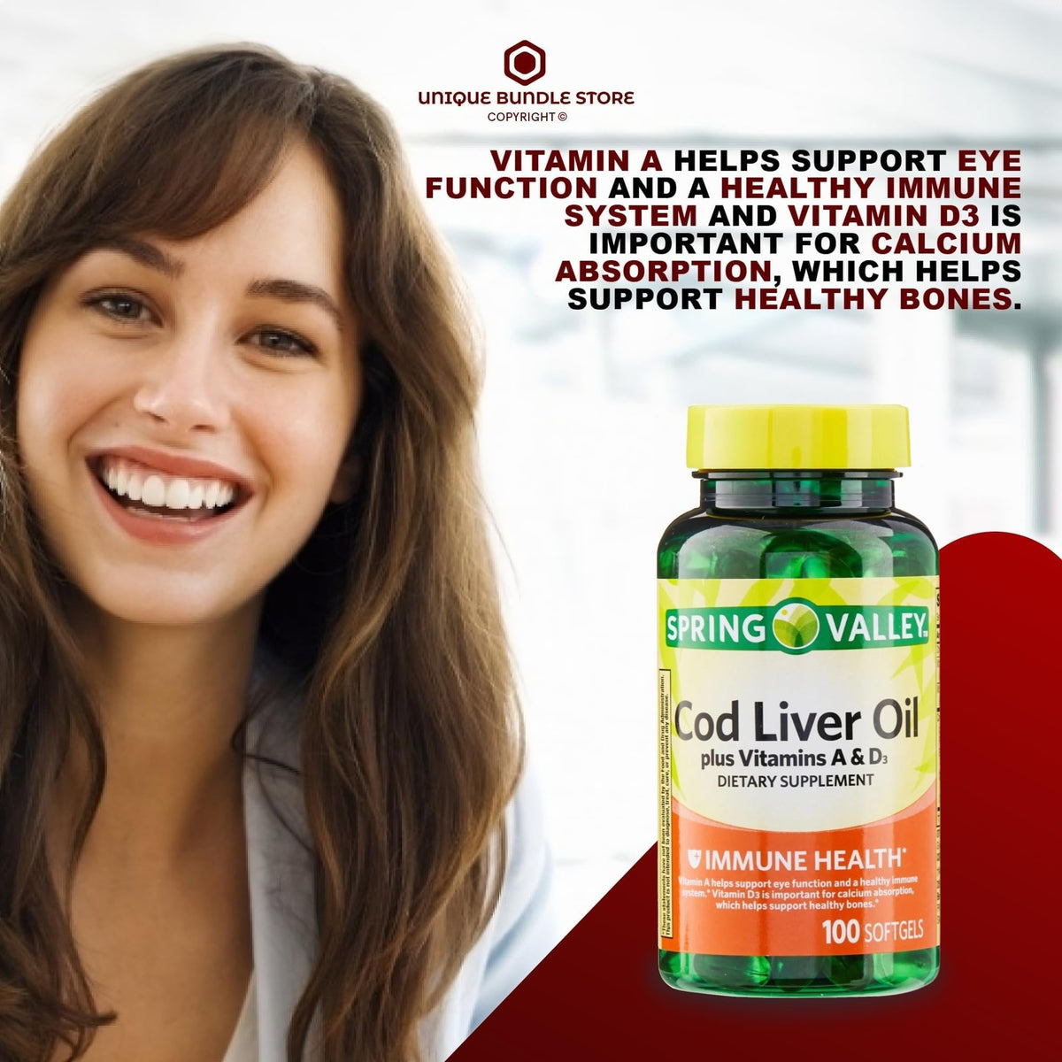 Cod Liver Oil Vitamins A & D3 100 Softgels Dietary Supplement V14610