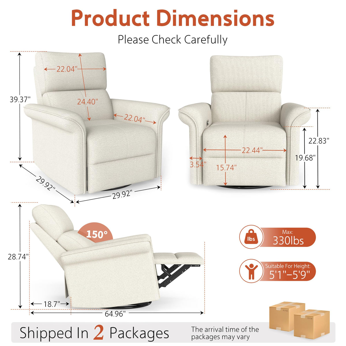 Fabric Light Gray Swivel Rocker Recliner Chair R928757
