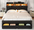 Black Upholstered Bed Frame with Storage Headboard, 4 Drawers, LED Lights, and Charging Station D792