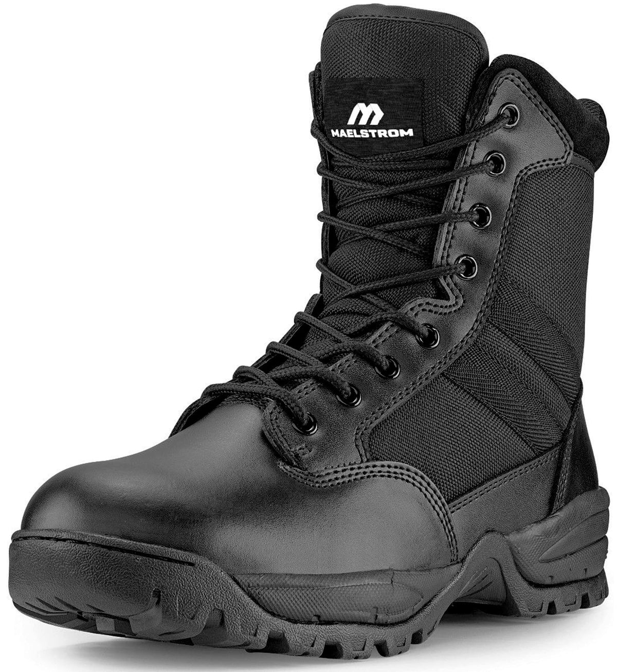 Men's Lightweight Leather Tactical Work Boots with Side Zipper J2630