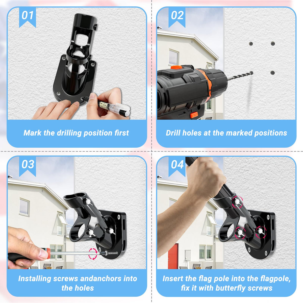 Heavy Duty Aluminum Alloy Wall Mount Flag Pole Holder B1013