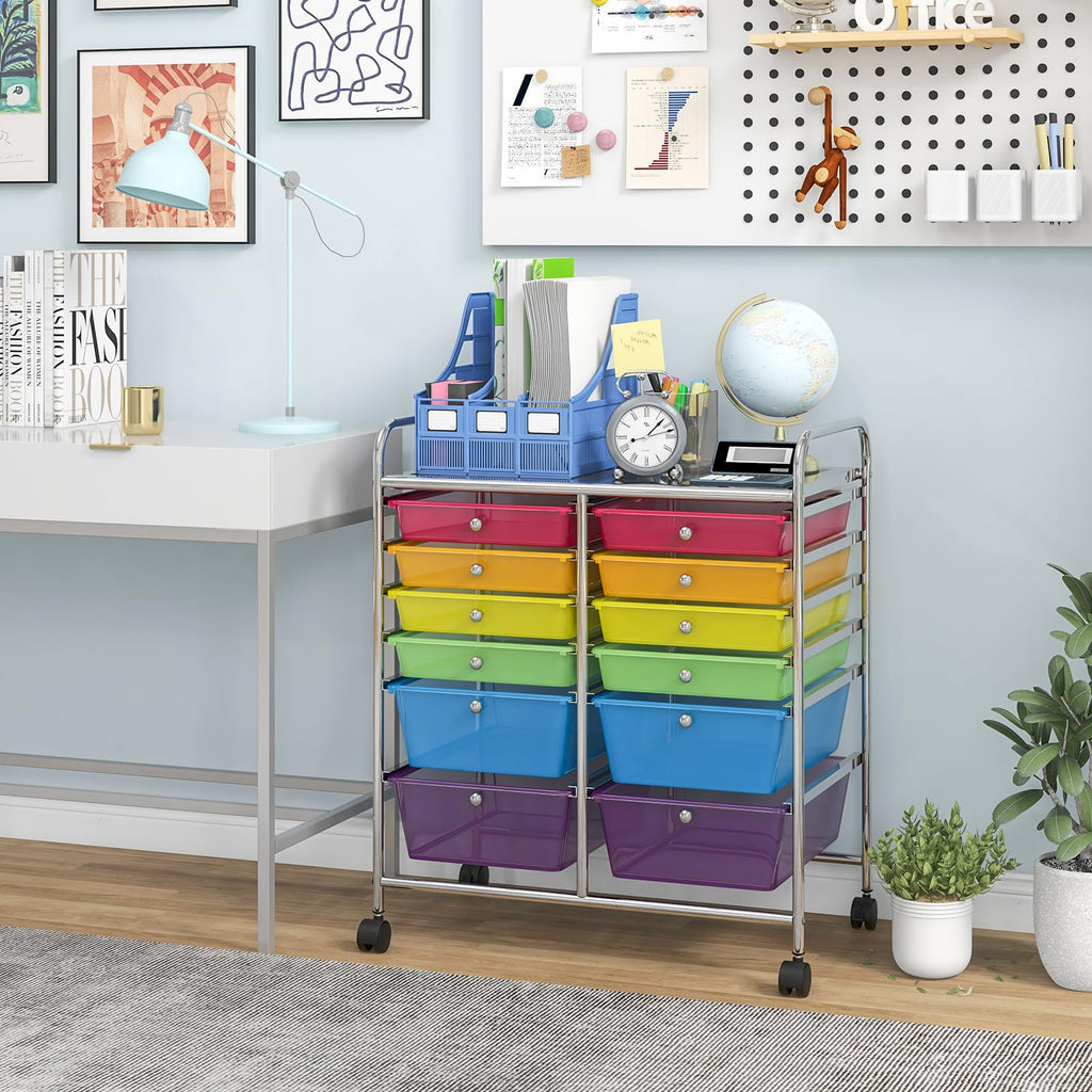 12 Drawer Rolling Storage Cart with Lockable Wheel Q40667