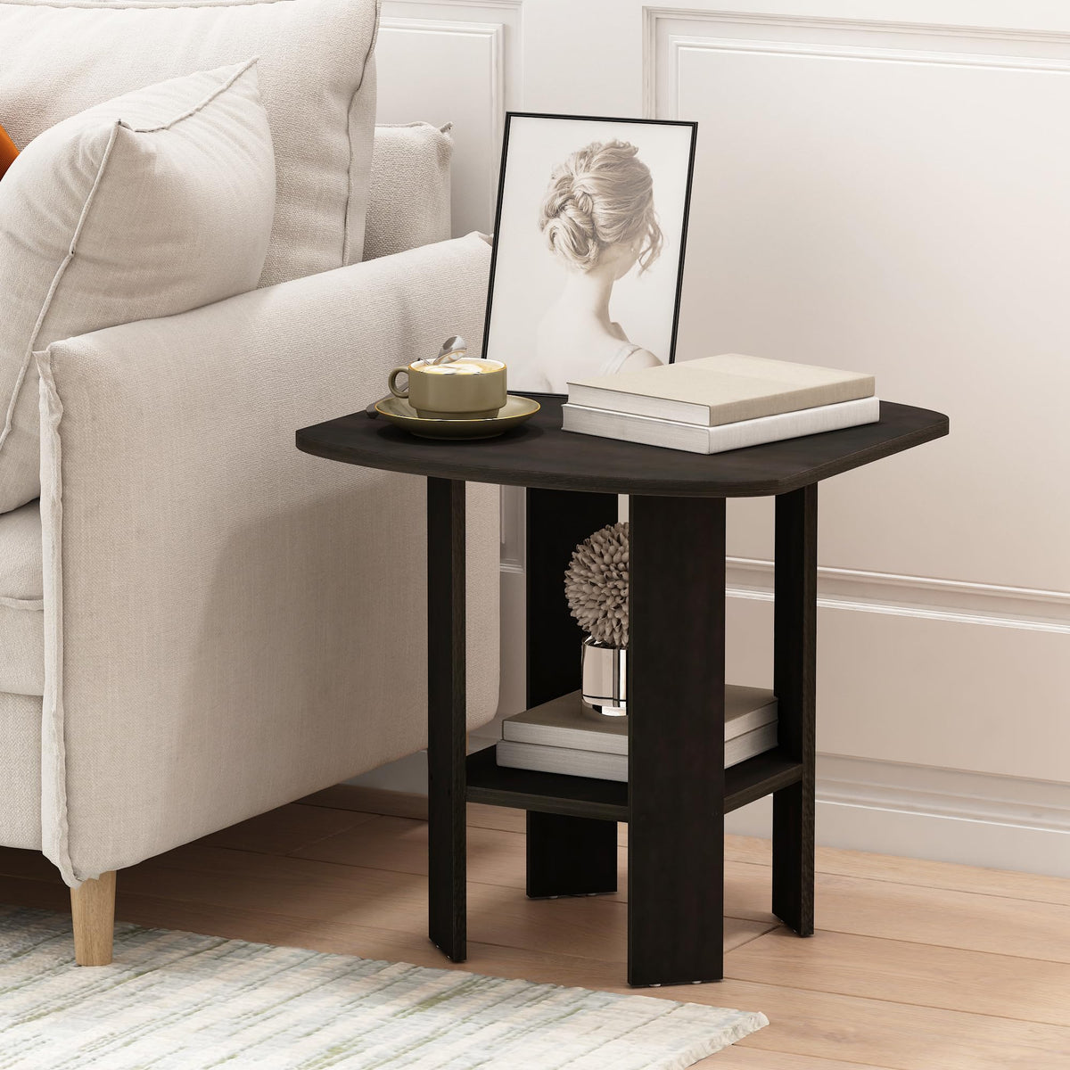 Set of 2 Espresso 2-Tier Side Table F430