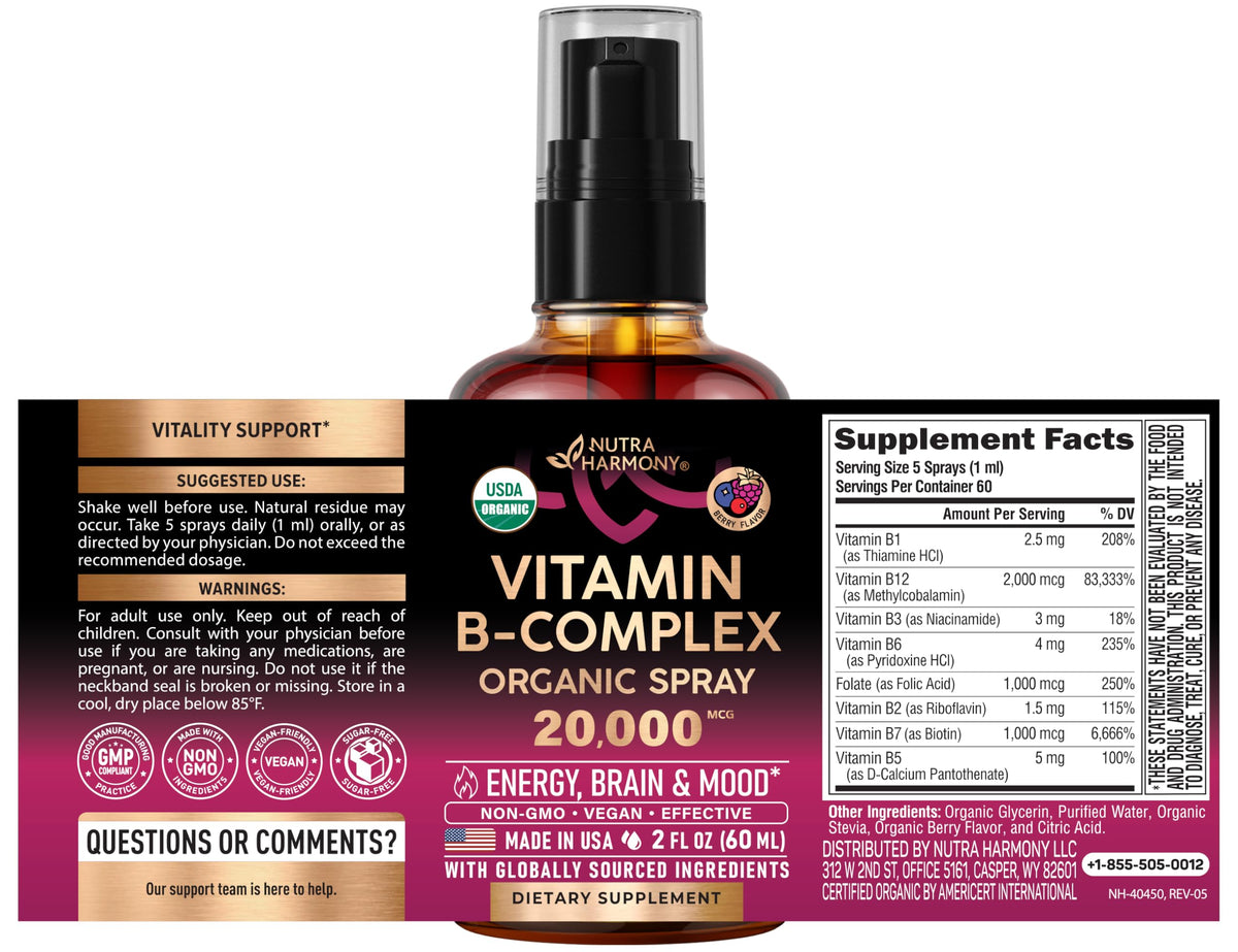USDA Organic Vitamin B-Complex 20000mcg 2Oz J737