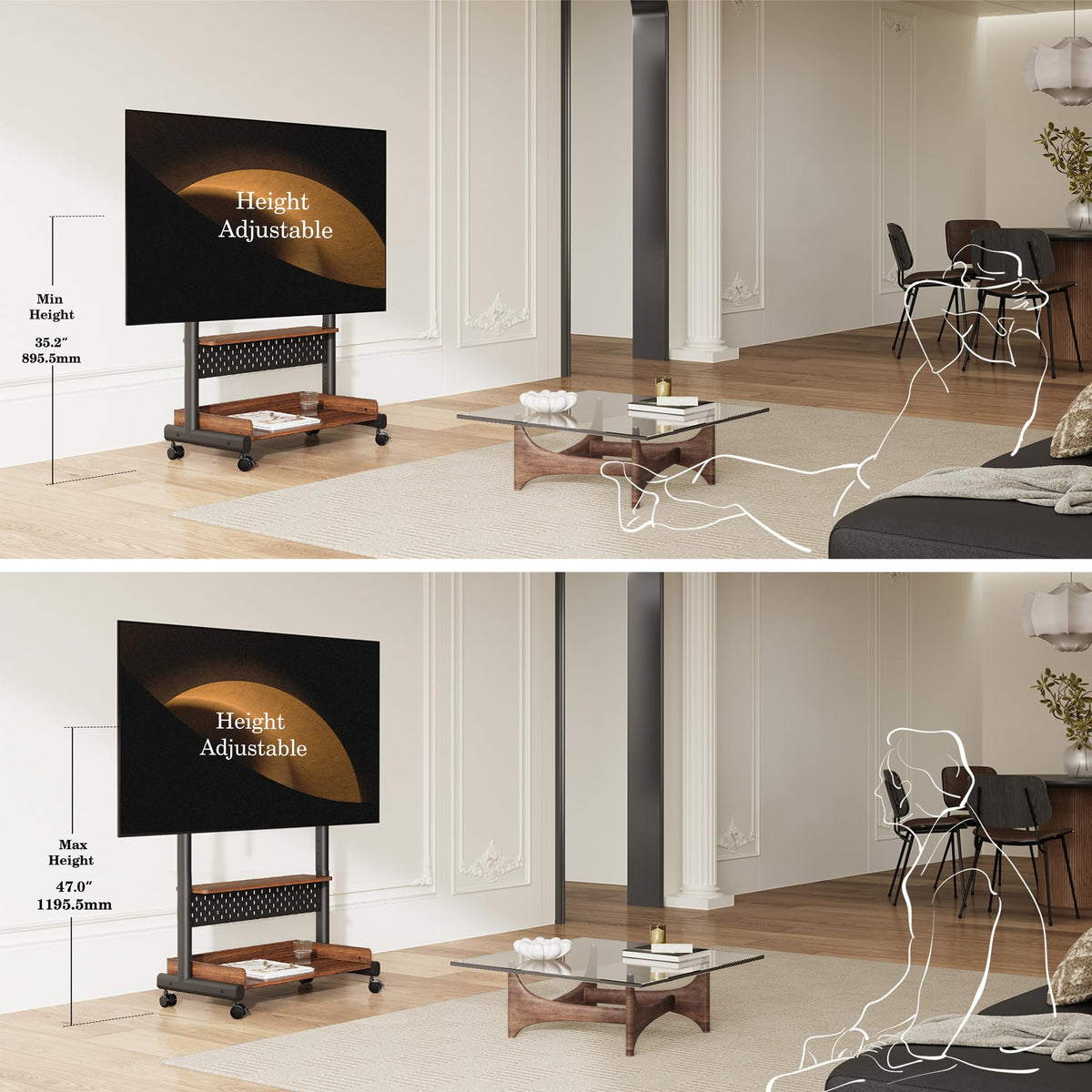 Rolling TV Stand Mount with Wooden Shelf R196087