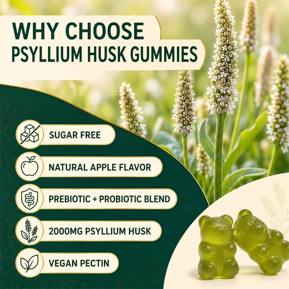 Sugar Free Psyllium Husk Gummies 2000mg 60 Count A8728