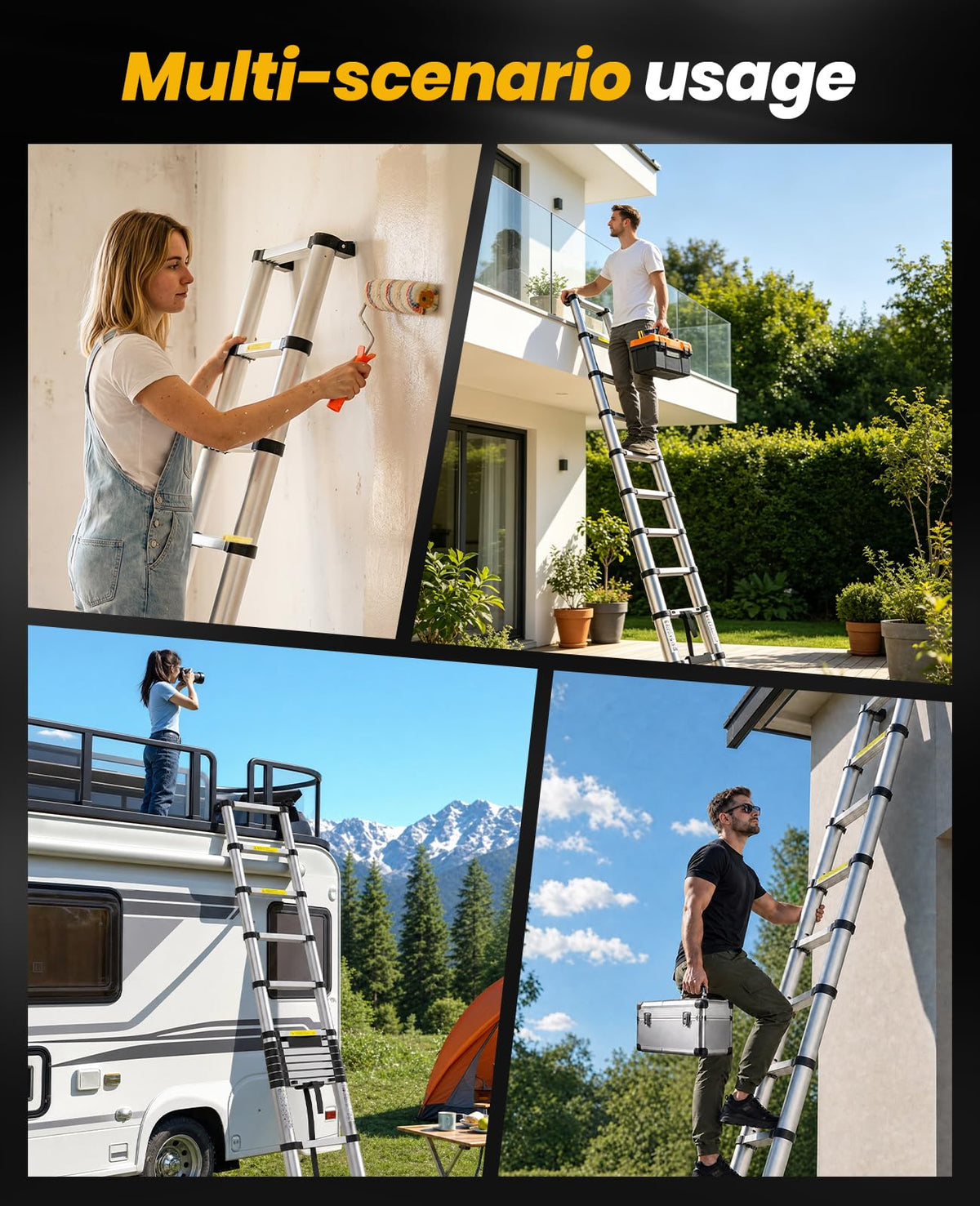 15.8FT Aluminum Telescoping Ladder 330LBS Capacity M132