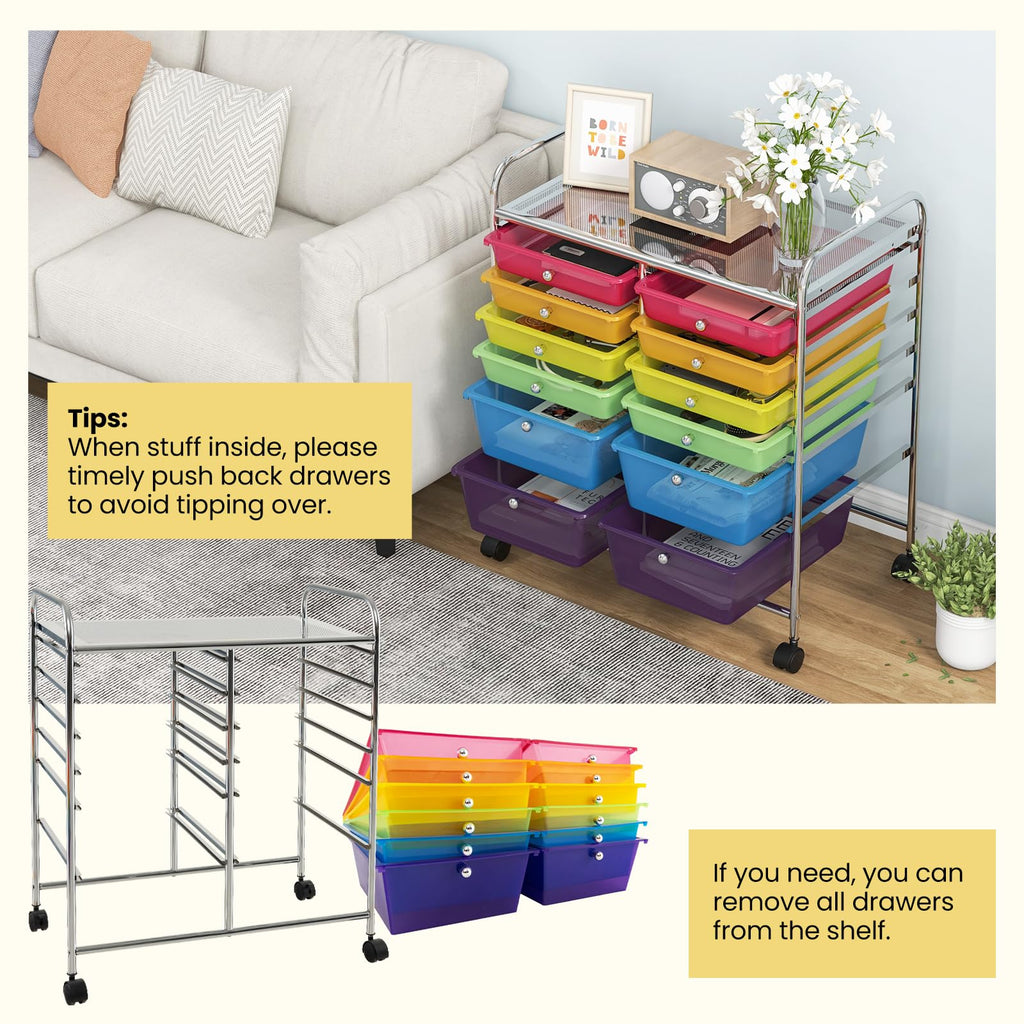 12 Drawer Rolling Storage Cart with Lockable Wheel Q40667