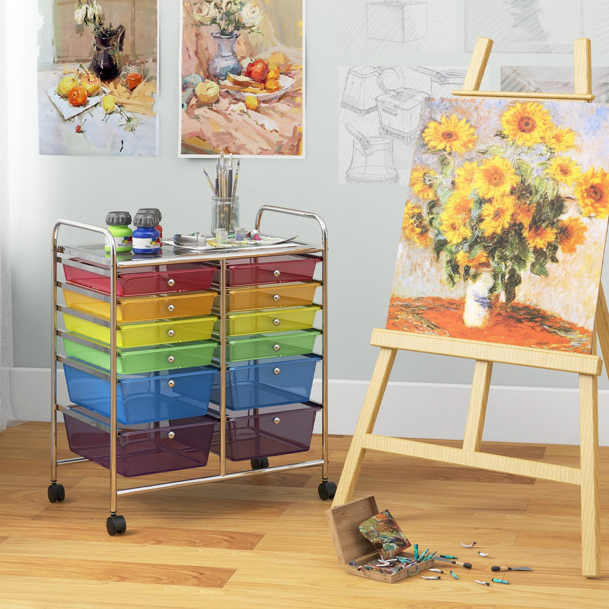 12 Drawer Rolling Storage Cart with Lockable Wheel Q40667