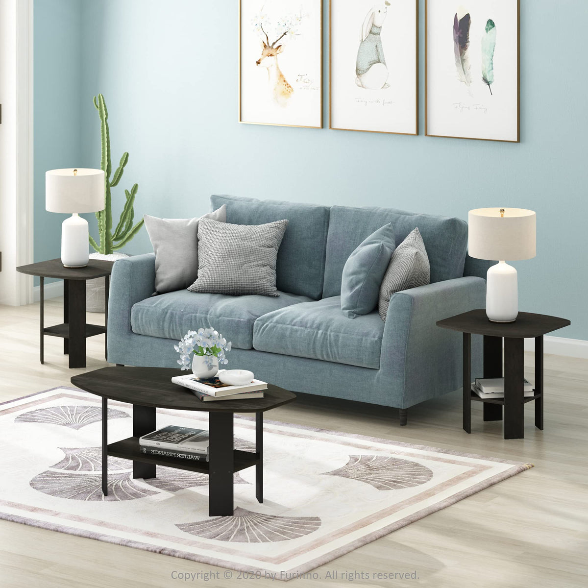 Set of 2 Espresso 2-Tier Side Table F430