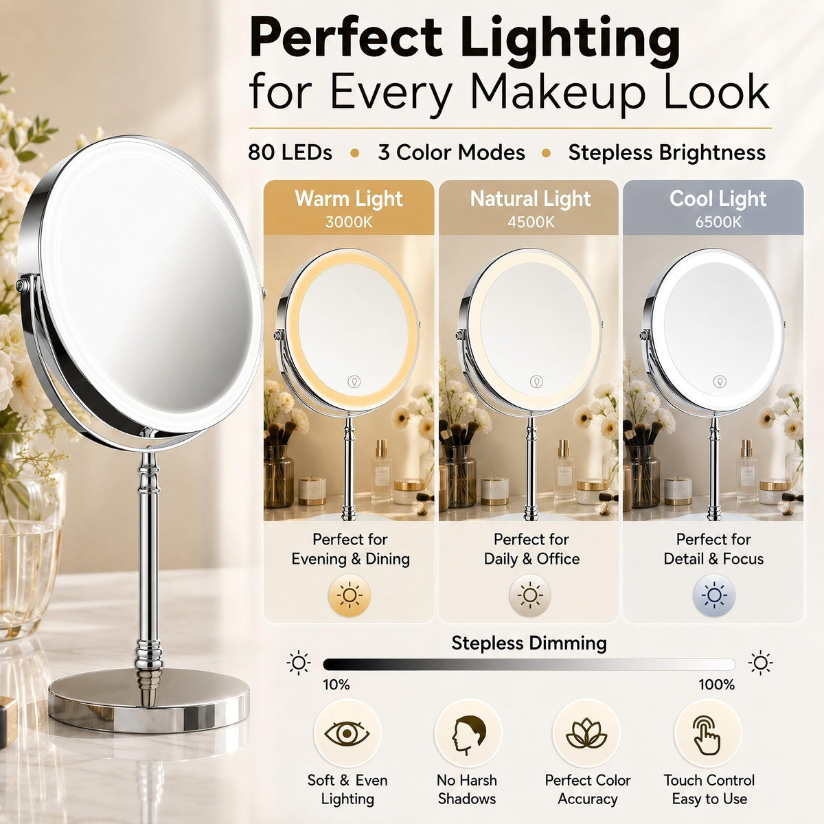 Makeup Mirror with 3 Lights X819366