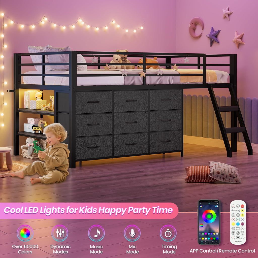 Twin Size Loft Bed with 9 Storage Drawers E51482