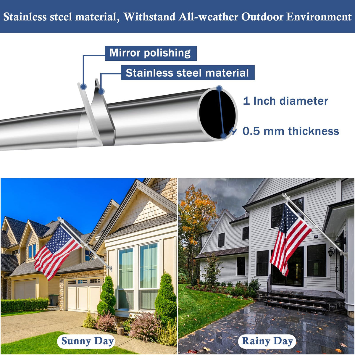 5FT Stainless Steel Wall Mounted Flag Pole Kit C47950