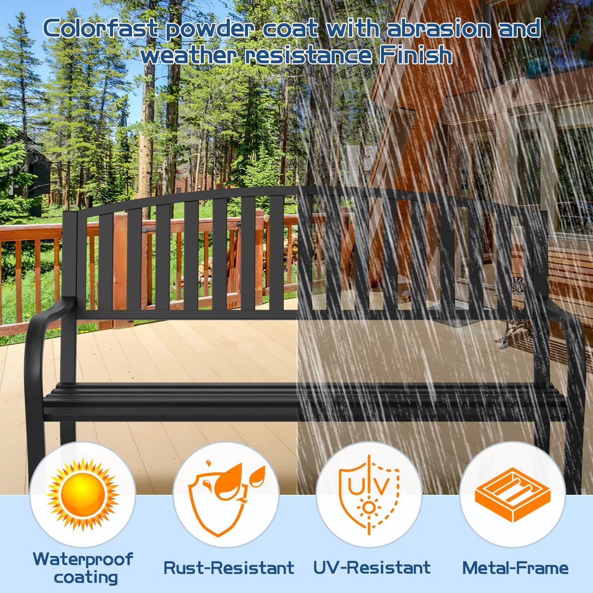 Weatherproof Heavy-Duty Wrought Iron Outdoor Bench Y753314