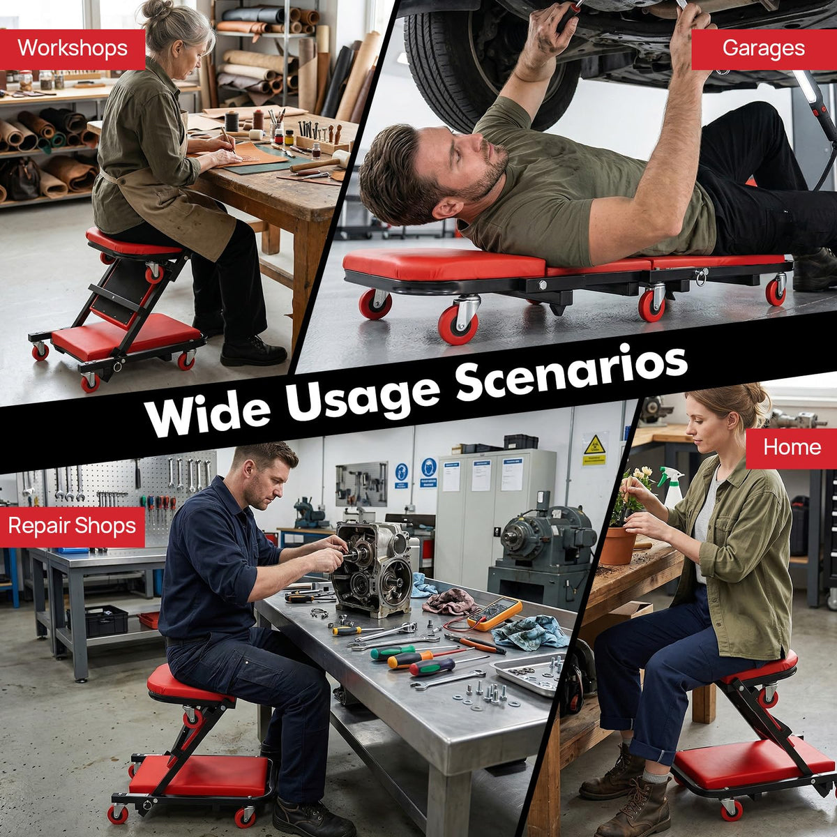 40" Foldable Rolling Creeper Seat 450lbs Z964