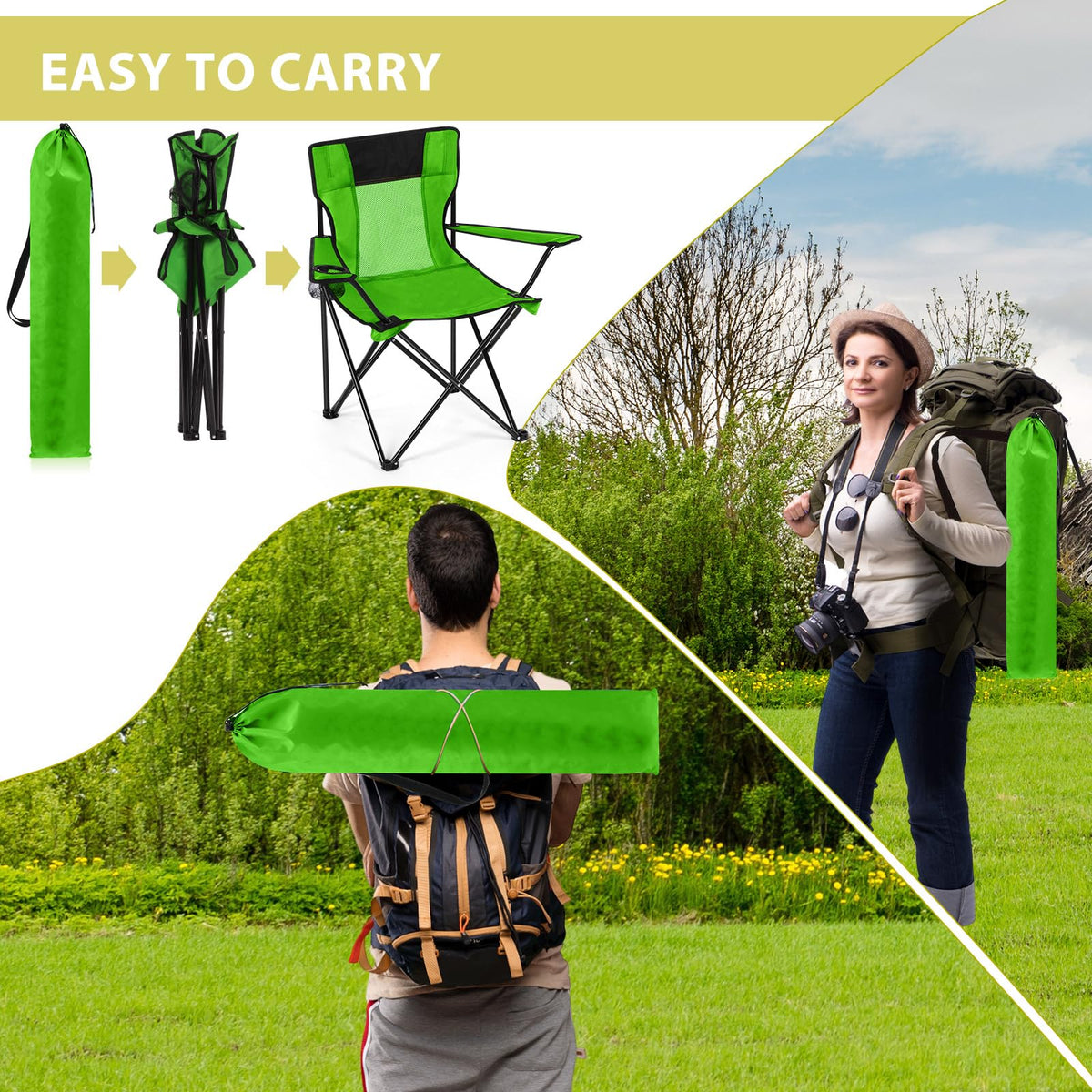 2 PCS Folding Camping Chair with Cupholder and Carry Bag R64489