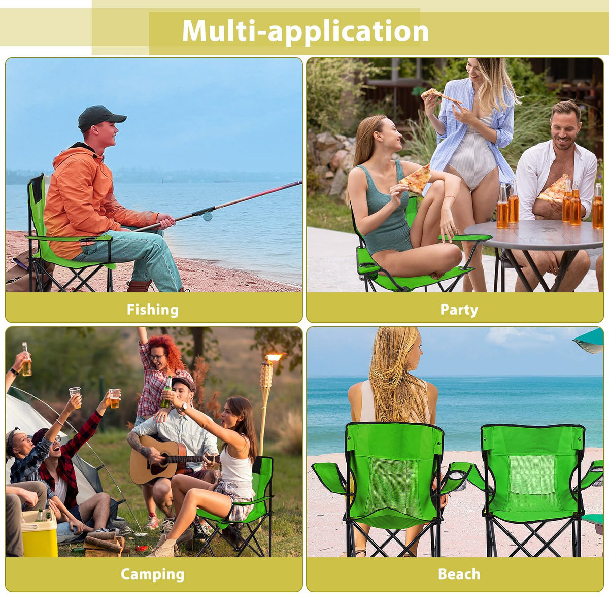 2 PCS Folding Camping Chair with Cupholder and Carry Bag R64489