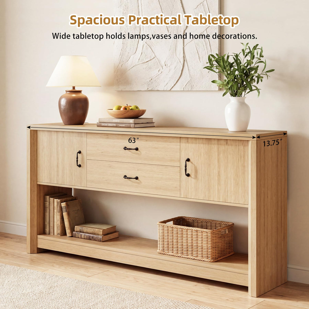 Oak Console Table with Storage Drawers Z15839