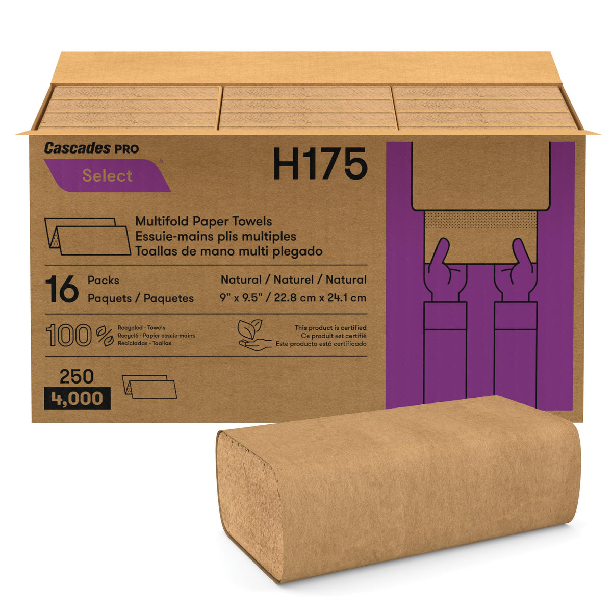 Multifold Paper Towels 250 Sheets 16 Packs Natural Brown P991030