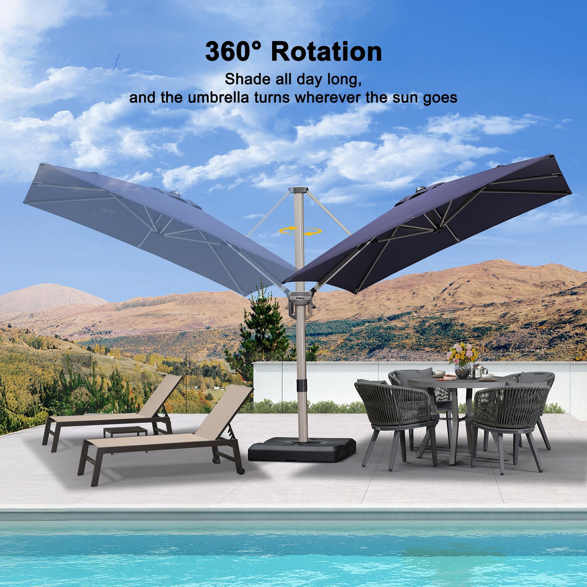 Navy Blue Cantilever Umbrella with Base N794473