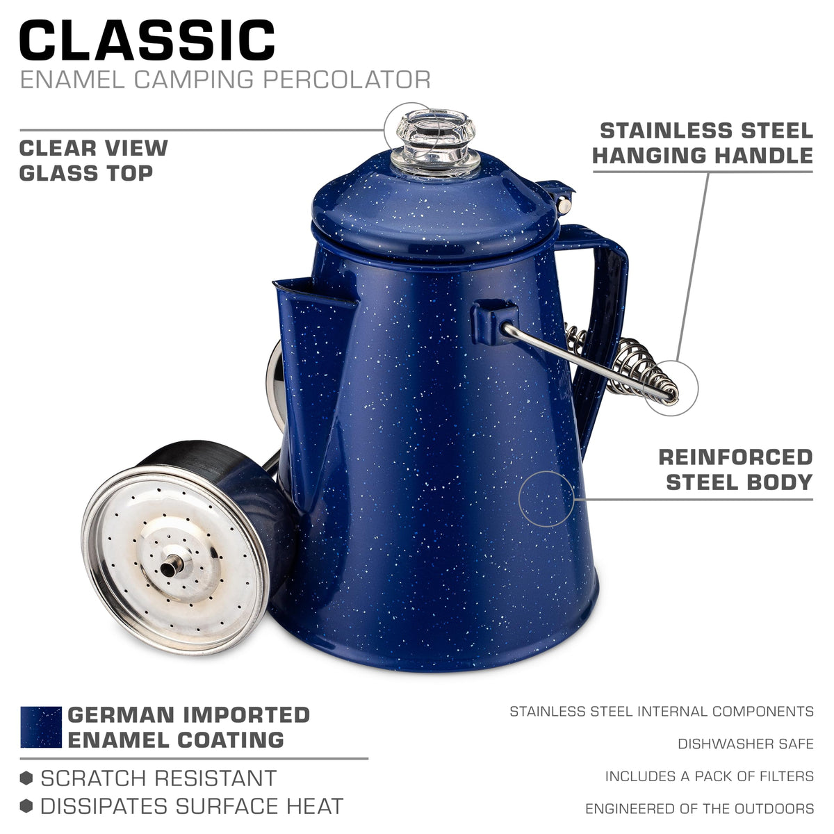 Blue Enamel 12 Cup Percolator Coffee Pot I209