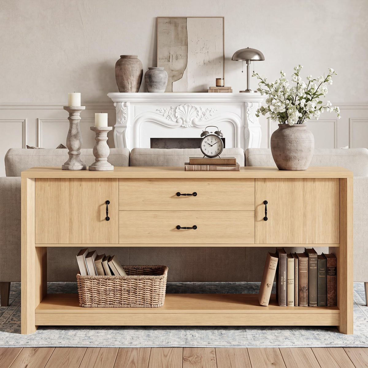 Oak Console Table with Storage Drawers Z15839